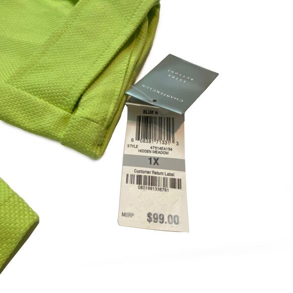 Charter Club : NEW $99 Textured Lime Green Hidden Meadow Gold Button Jacket : 1X - Picture 8 of 16